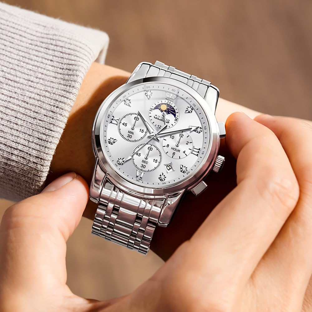 OLEVS Watch for Men Diamond Business Dress Analog Quartz Stainless Steel Waterproof Luminous Date Two Tone Luxury Casual Wrist Watch
