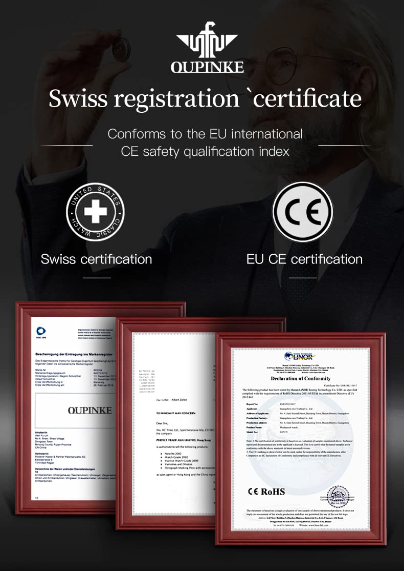 OUPINKE Mens Automatic Watch Diamond Skeleton Mechanical Self Winding Luxury Dress Wrist Watch Sapphire Crystal Tungsten