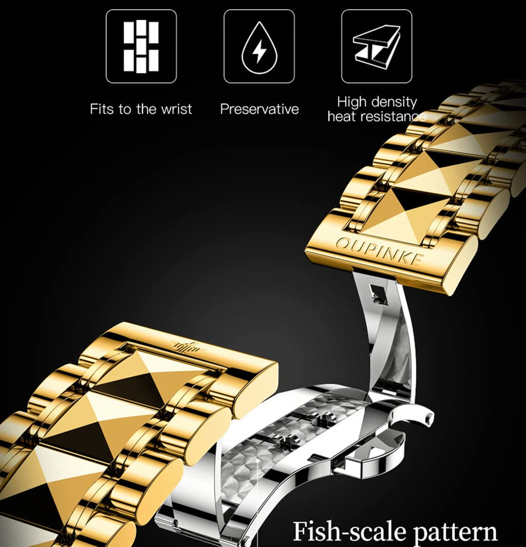 OUPINKE Mens Automatic Watch Diamond Skeleton Mechanical Self Winding Luxury Dress Wrist Watch Sapphire Crystal Tungsten