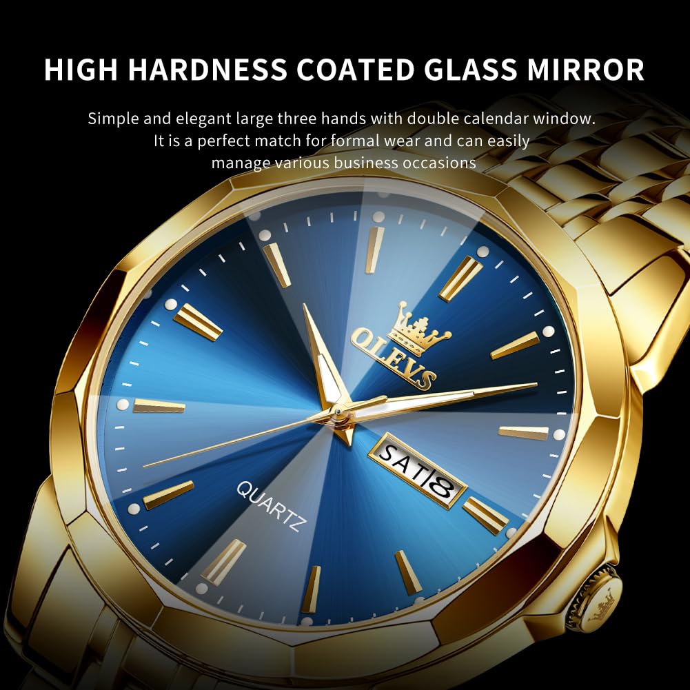 OLEVS Watch for Men Diamond Business Dress Analog Quartz Stainless Steel Waterproof Luminous Date Two Tone Luxury Casual Wrist Watch