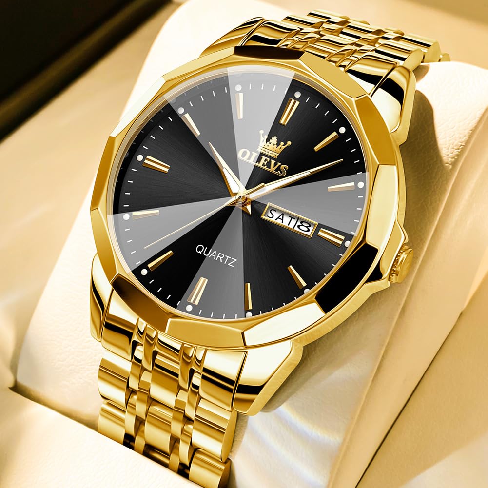 OLEVS Watch for Men Diamond Business Dress Analog Quartz Stainless Steel Waterproof Luminous Date Two Tone Luxury Casual Wrist Watch