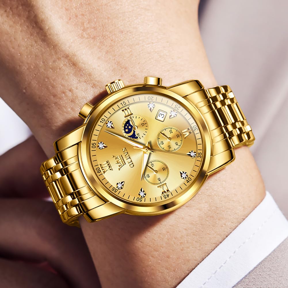 OLEVS Watch for Men Diamond Business Dress Analog Quartz Stainless Steel Waterproof Luminous Date Two Tone Luxury Casual Wrist Watch