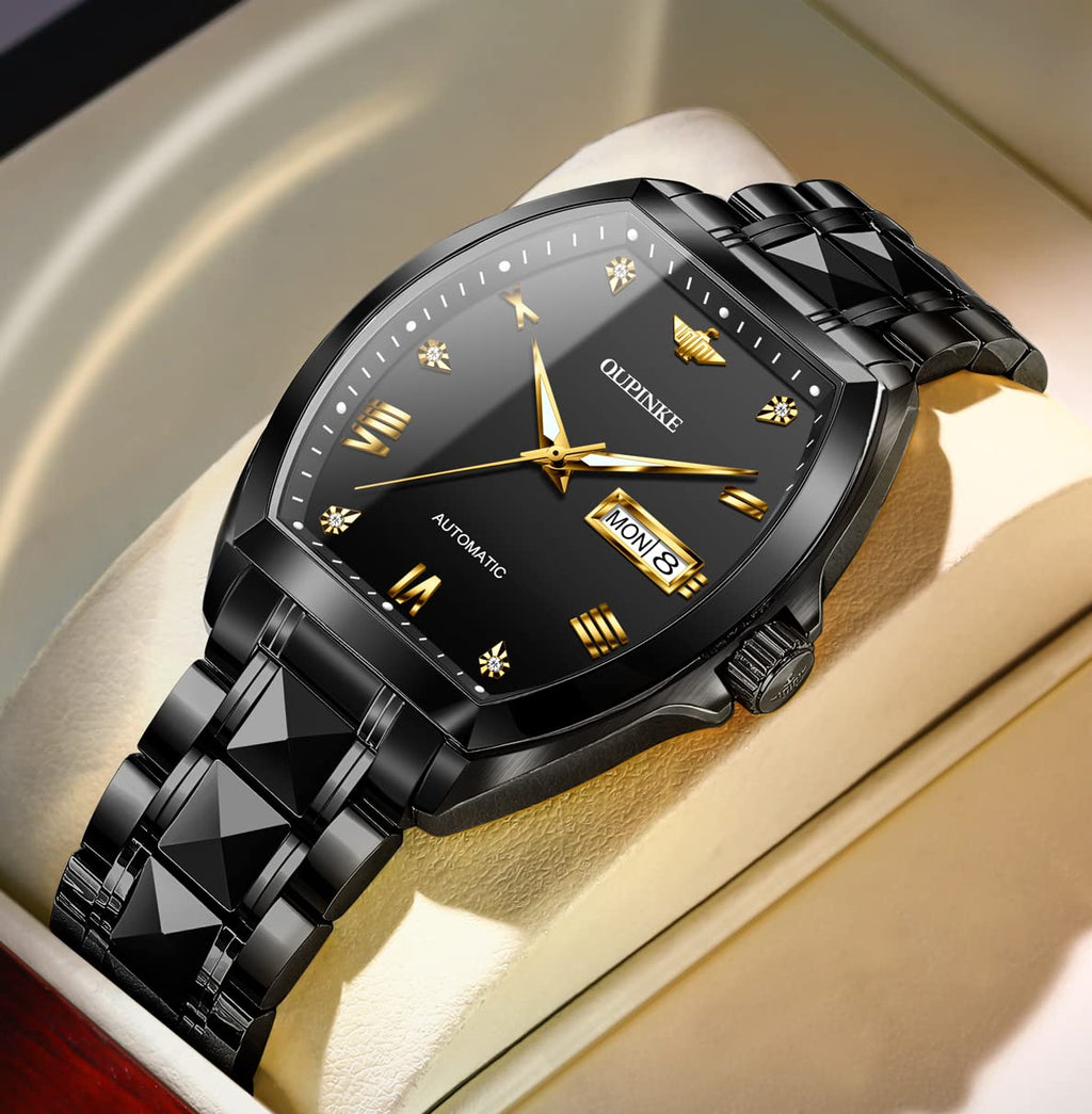 OUPINKE Mens Automatic Watch Diamond Skeleton Mechanical Self Winding Luxury Dress Wrist Watch Sapphire Crystal Tungsten