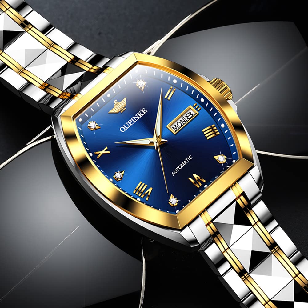 OUPINKE Mens Automatic Watch Diamond Skeleton Mechanical Self Winding Luxury Dress Wrist Watch Sapphire Crystal Tungsten