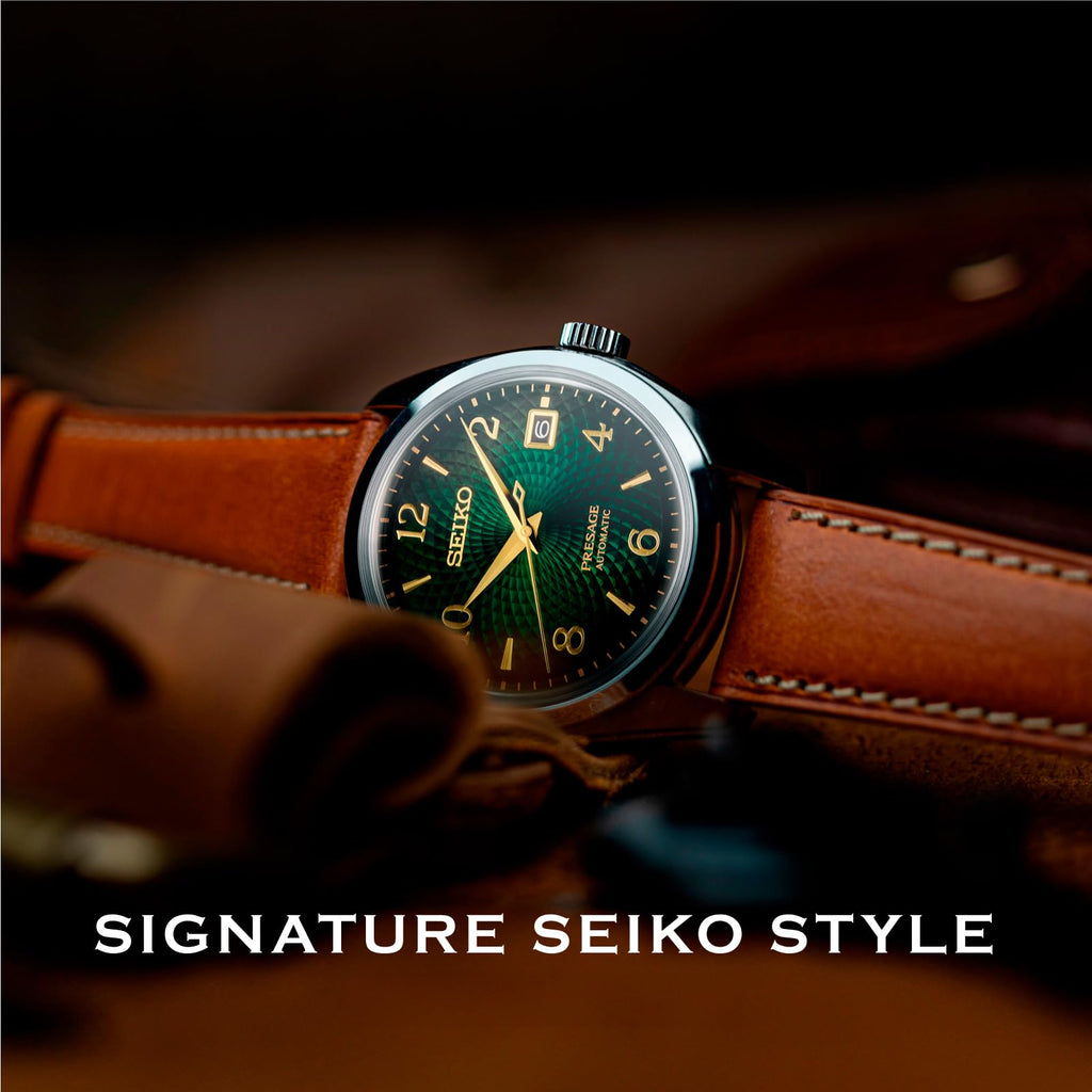 SEIKO Automatic Watch for Men - Presage Cocktail Time - Patterned with Golden Numerals and Date Calendar, 50m Water-Resistant