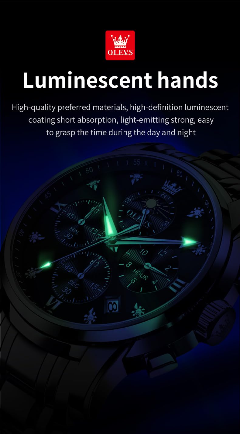 OLEVS Watch for Men Diamond Business Dress Analog Quartz Stainless Steel Waterproof Luminous Date Two Tone Luxury Casual Wrist Watch