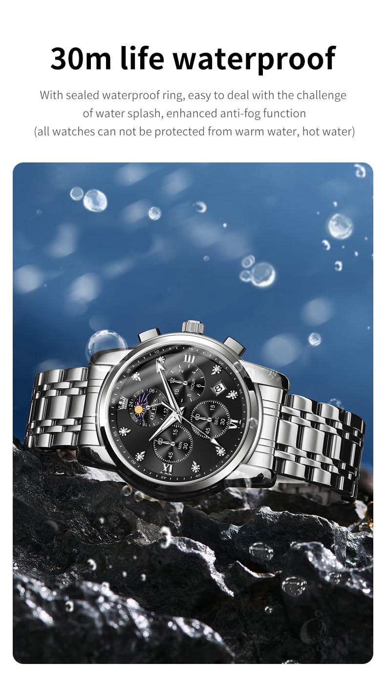 OLEVS Watch for Men Diamond Business Dress Analog Quartz Stainless Steel Waterproof Luminous Date Two Tone Luxury Casual Wrist Watch