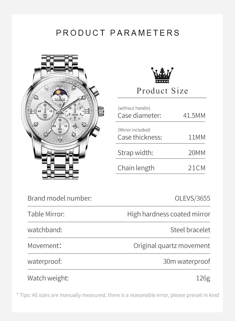 OLEVS Watch for Men Diamond Business Dress Analog Quartz Stainless Steel Waterproof Luminous Date Two Tone Luxury Casual Wrist Watch