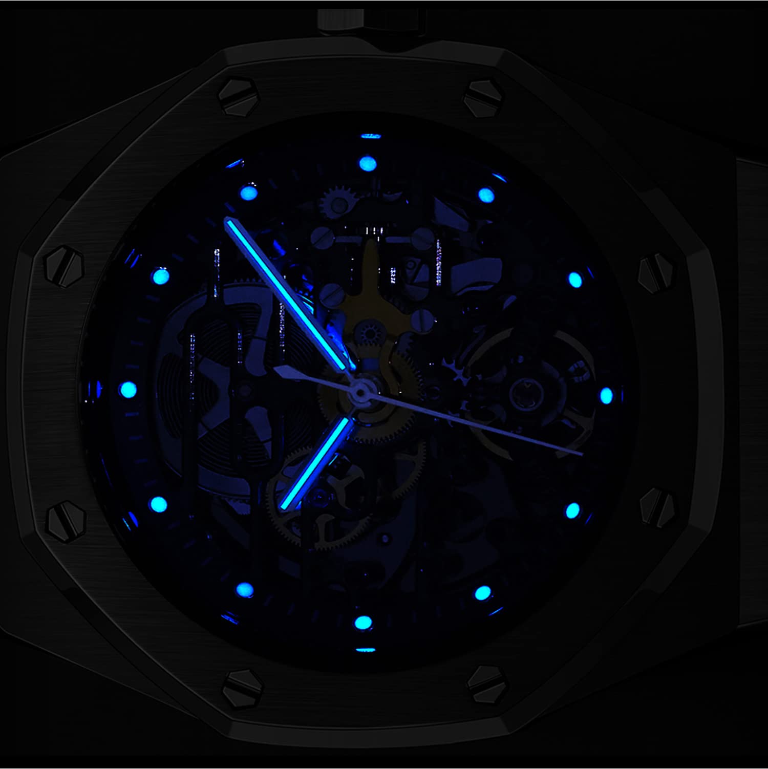 Redhai Automatic Mechanical Watch Skeleton Stainless 50M Waterproof Anti Shock Casual Diver Men Wrist Watch Sterling Watches Chronograph Analog Business Casual Fashion Adjustable Silicone Band