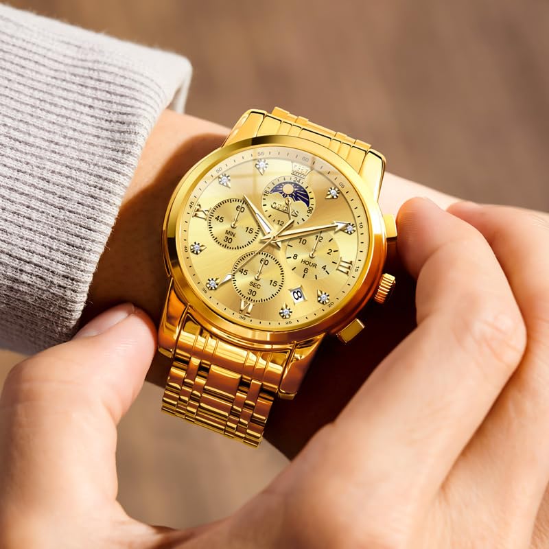 OLEVS Watch for Men Diamond Business Dress Analog Quartz Stainless Steel Waterproof Luminous Date Two Tone Luxury Casual Wrist Watch