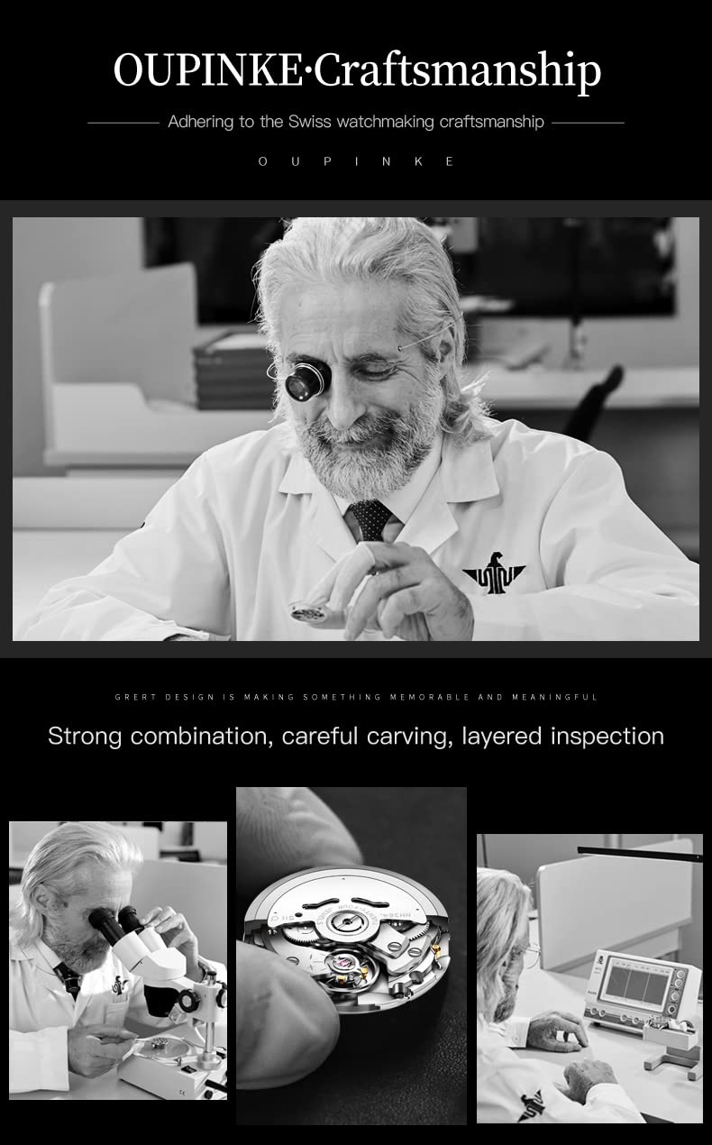 OUPINKE Mens Automatic Watch Diamond Skeleton Mechanical Self Winding Luxury Dress Wrist Watch Sapphire Crystal Tungsten