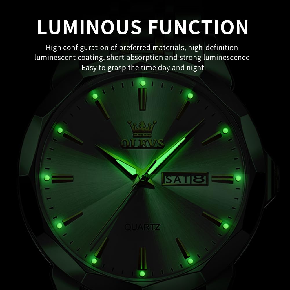 OLEVS Watch for Men Diamond Business Dress Analog Quartz Stainless Steel Waterproof Luminous Date Two Tone Luxury Casual Wrist Watch