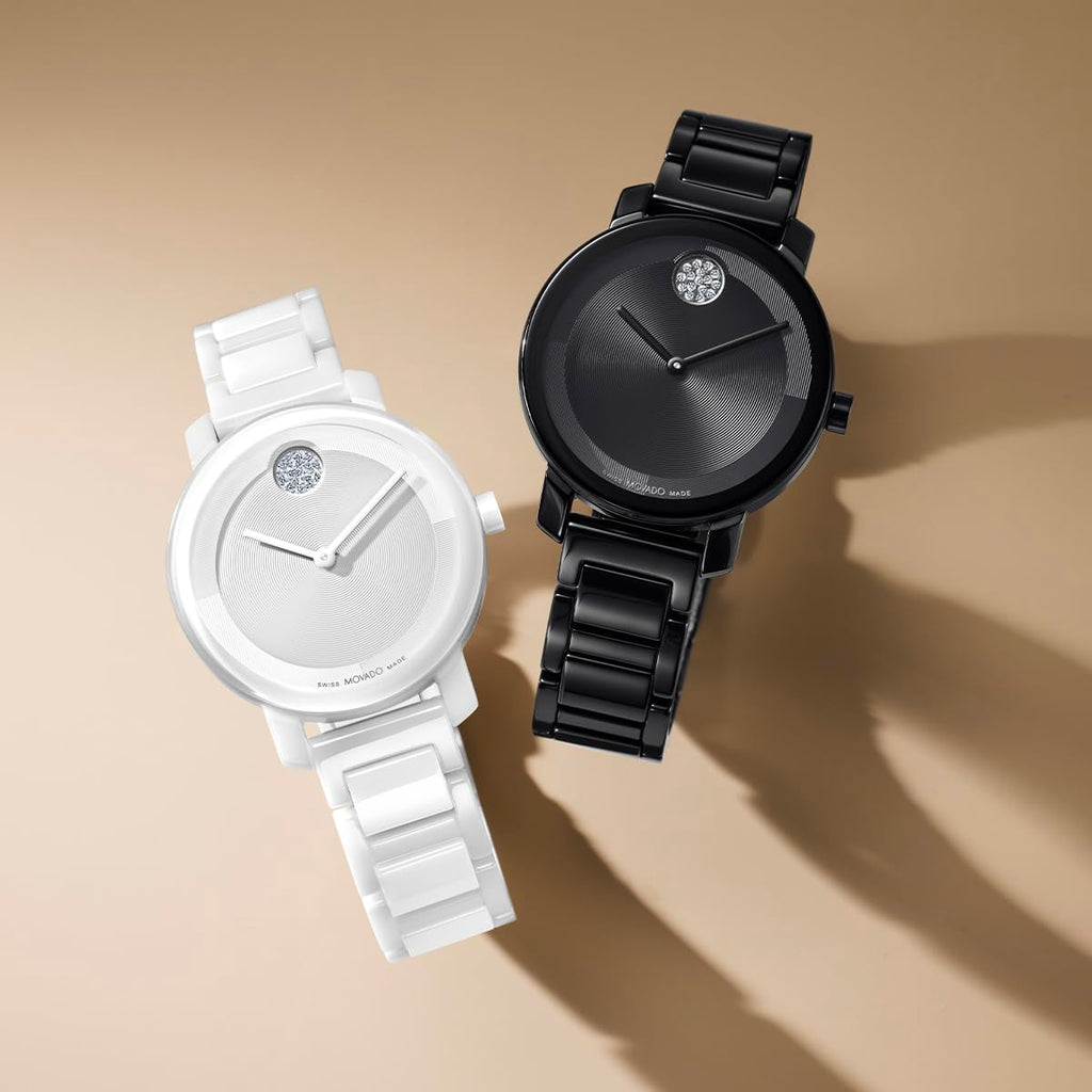 Movado Bold Women's Evolution 2.0 Ceramic Watch - Swiss Quartz Movement - Crystal Set Dot - 3 ATM Water Resistance - Luxury Timepiece - Gift for Her - 34mm