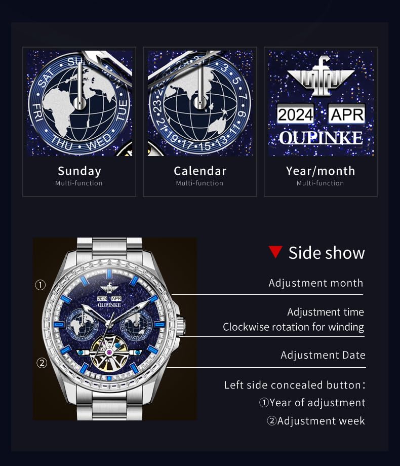 OUPINKE Mens Automatic Watches Gold Diamond Luxury Dress Self Winding Mechanical Sapphire Crystal Luminous Waterproof Mens Wrist Watch