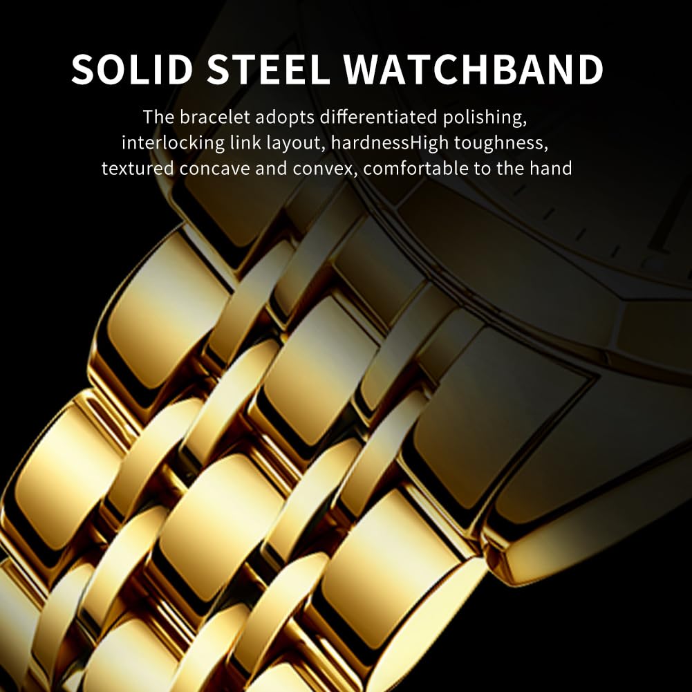 OLEVS Watch for Men Diamond Business Dress Analog Quartz Stainless Steel Waterproof Luminous Date Two Tone Luxury Casual Wrist Watch