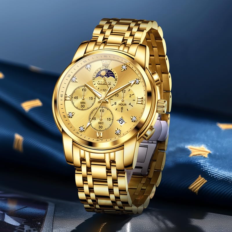 OLEVS Watch for Men Diamond Business Dress Analog Quartz Stainless Steel Waterproof Luminous Date Two Tone Luxury Casual Wrist Watch