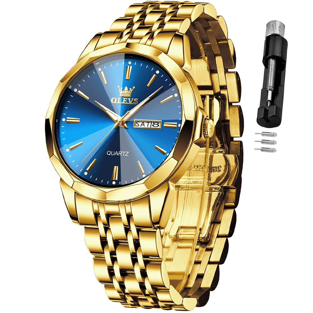 OLEVS Watch for Men Diamond Business Dress Analog Quartz Stainless Steel Waterproof Luminous Date Two Tone Luxury Casual Wrist Watch