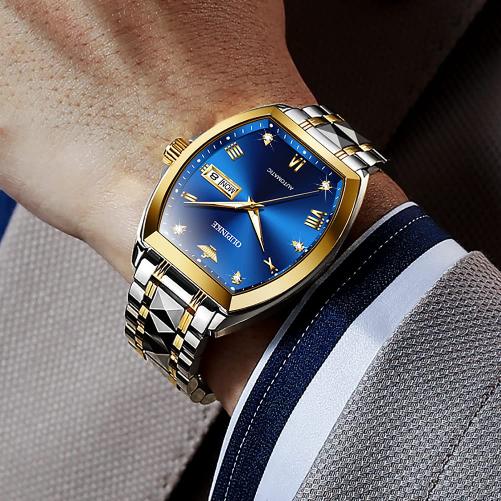 OUPINKE Mens Automatic Watch Diamond Skeleton Mechanical Self Winding Luxury Dress Wrist Watch Sapphire Crystal Tungsten