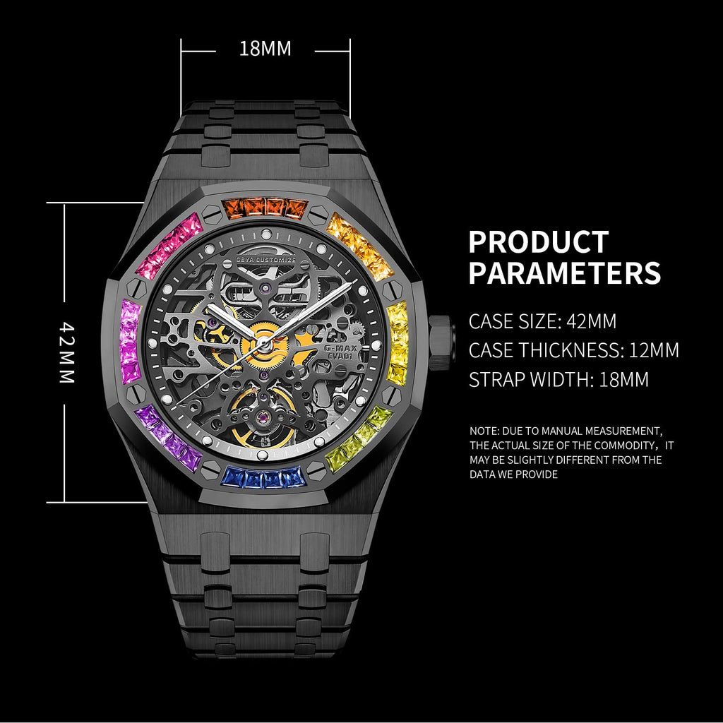 Redhai Automatic Mechanical Watch Skeleton Stainless 50M Waterproof Anti Shock Casual Diver Men Wrist Watch Sterling Watches Chronograph Analog Business Casual Fashion Adjustable Silicone Band