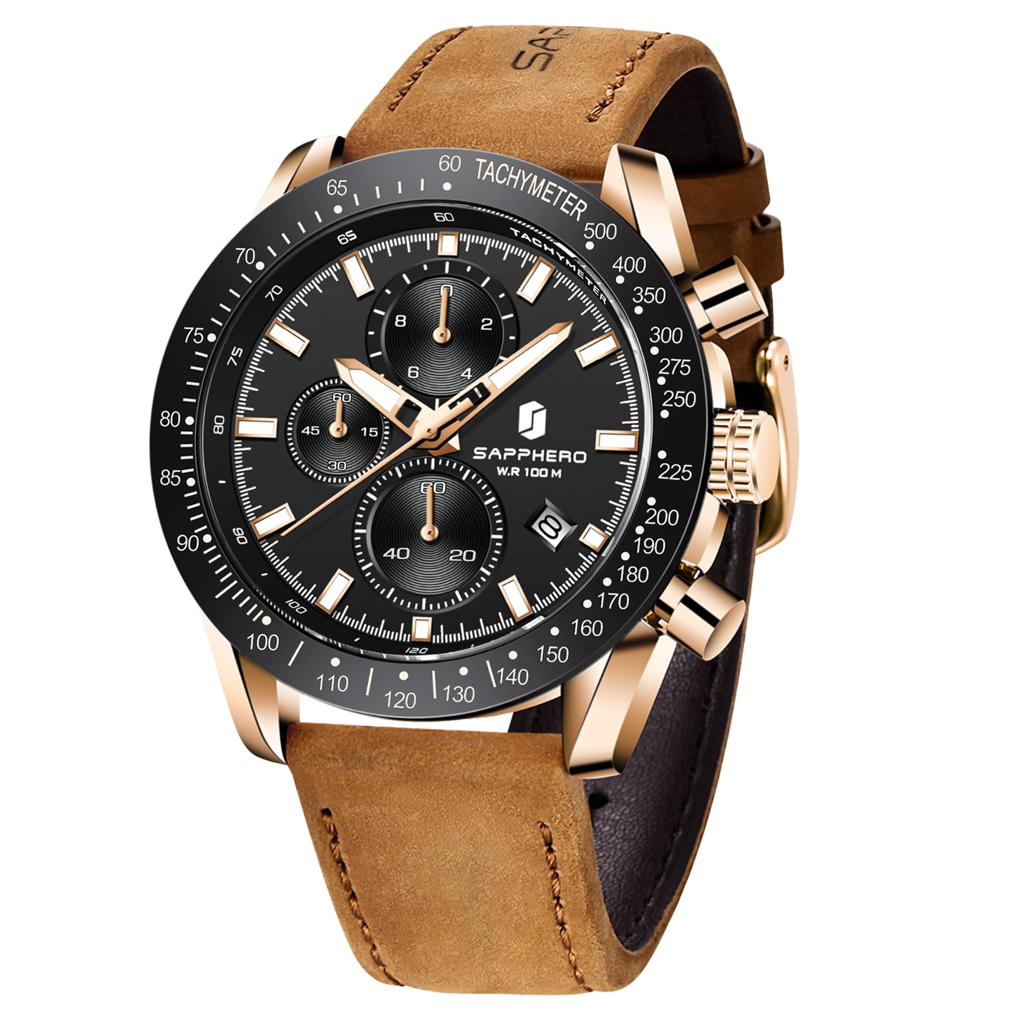 BENYAR Mens Watches Quartz Movement Chronograph Leather Strap Fashion Business Sport Design 30M Waterproof Scratch Resistant Elegant Gifts for Men