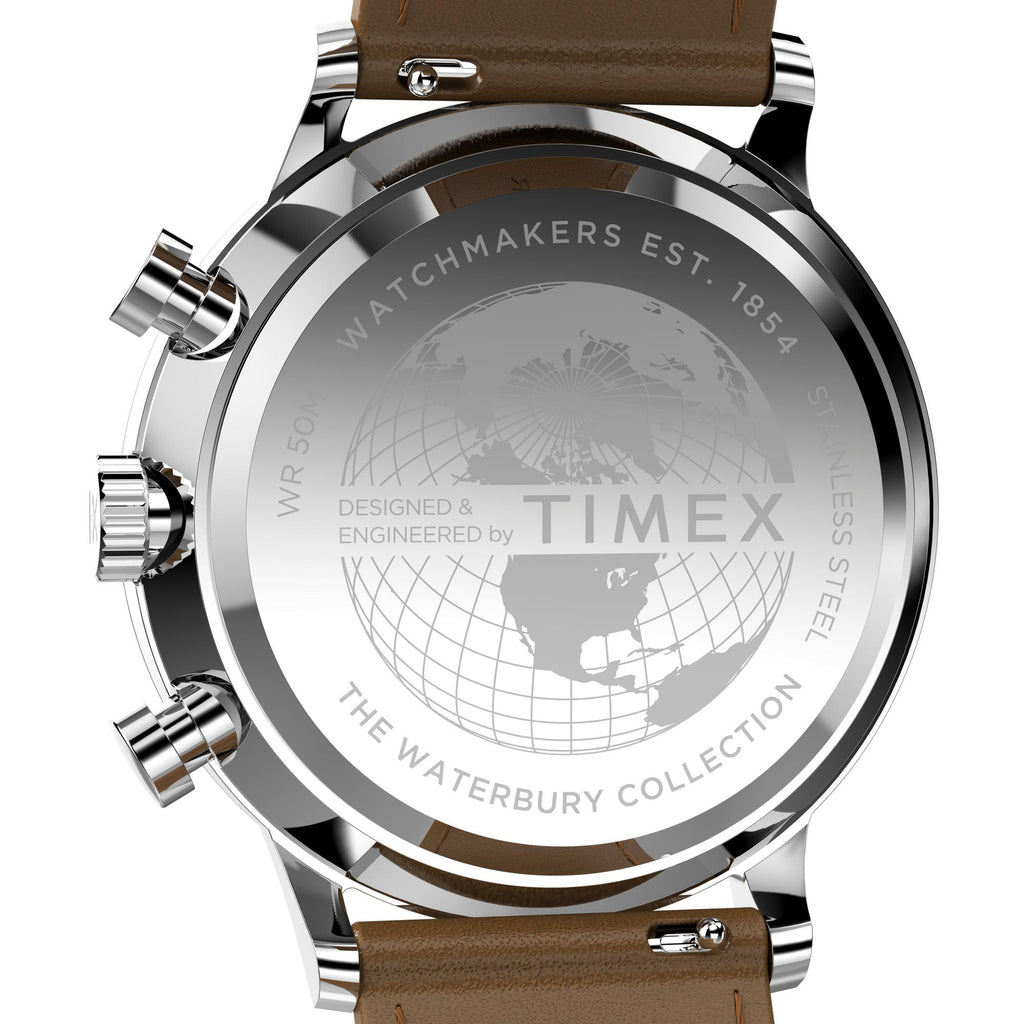 Timex Men's Waterbury Classic Chrono 40mm Stainless Steel Quartz Dress Watch with Leather Strap