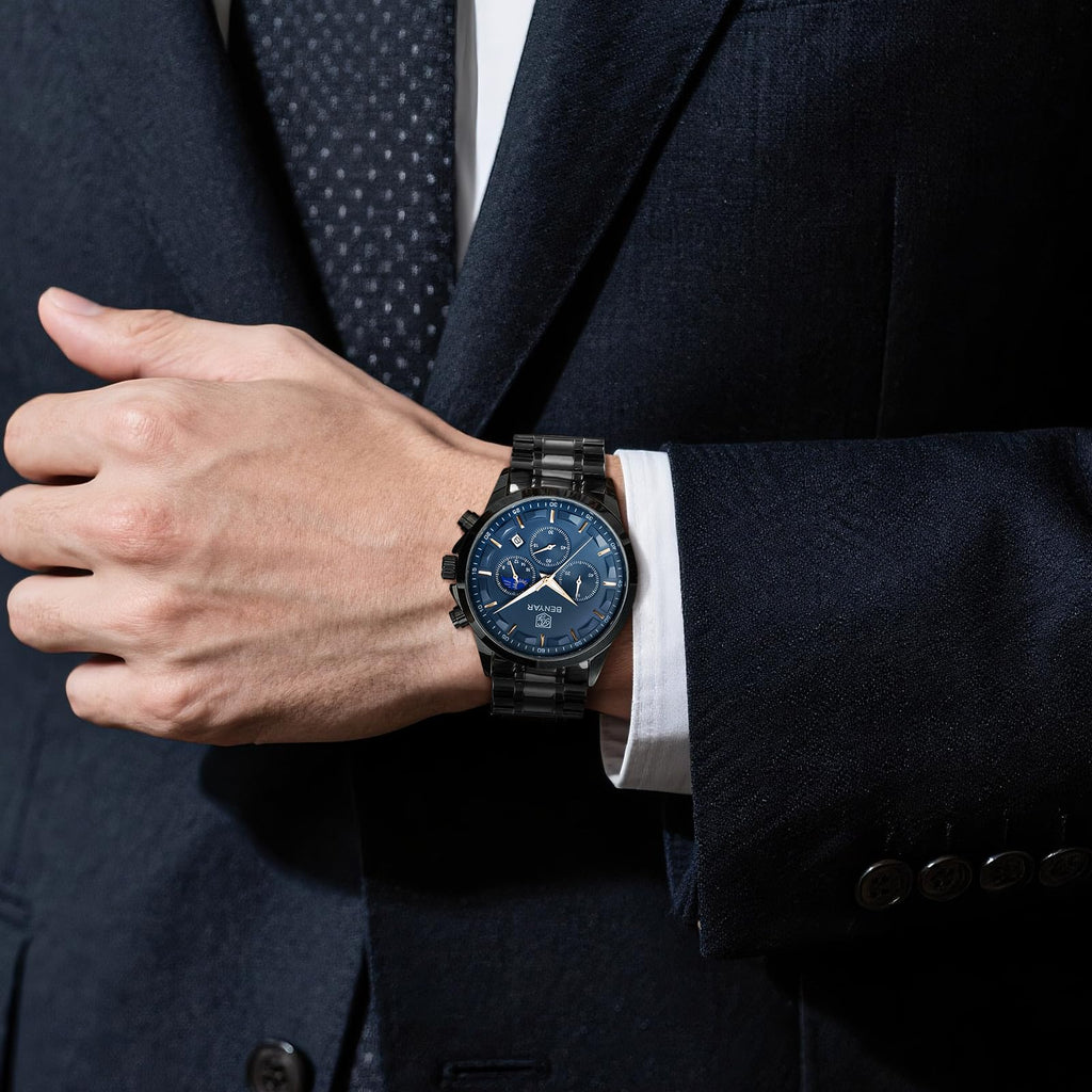 BY BENYAR Mens Watches Analog Quartz Chronograph Waterproof Wrist Watches for Men Fashion Business Work Casual Sport Designer Dress Watch with Calendar Elegant Gifts for Men