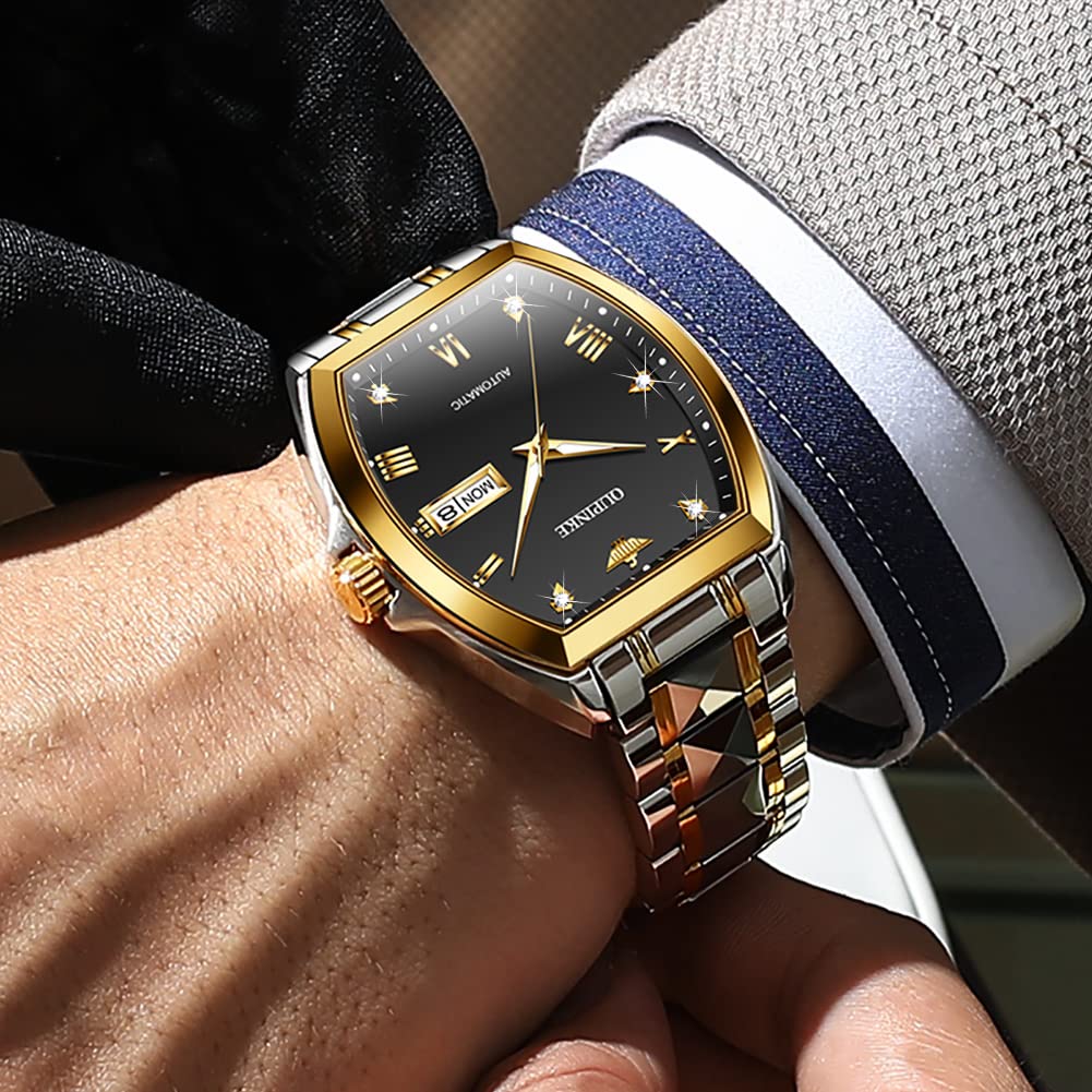 OUPINKE Mens Automatic Watch Diamond Skeleton Mechanical Self Winding Luxury Dress Wrist Watch Sapphire Crystal Tungsten