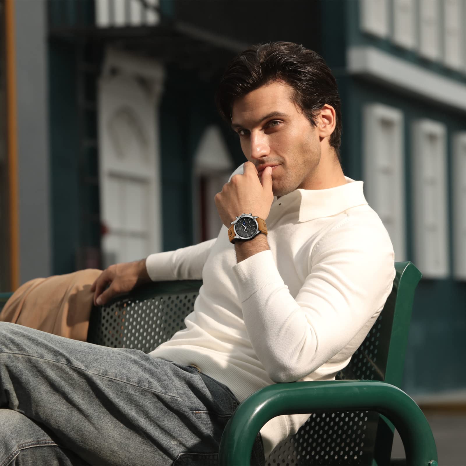 BY BENYAR Mens Watches Analog Quartz Chronograph Waterproof Wrist Watches for Men Fashion Business Work Casual Sport Designer Dress Watch with Calendar Elegant Gifts for Men