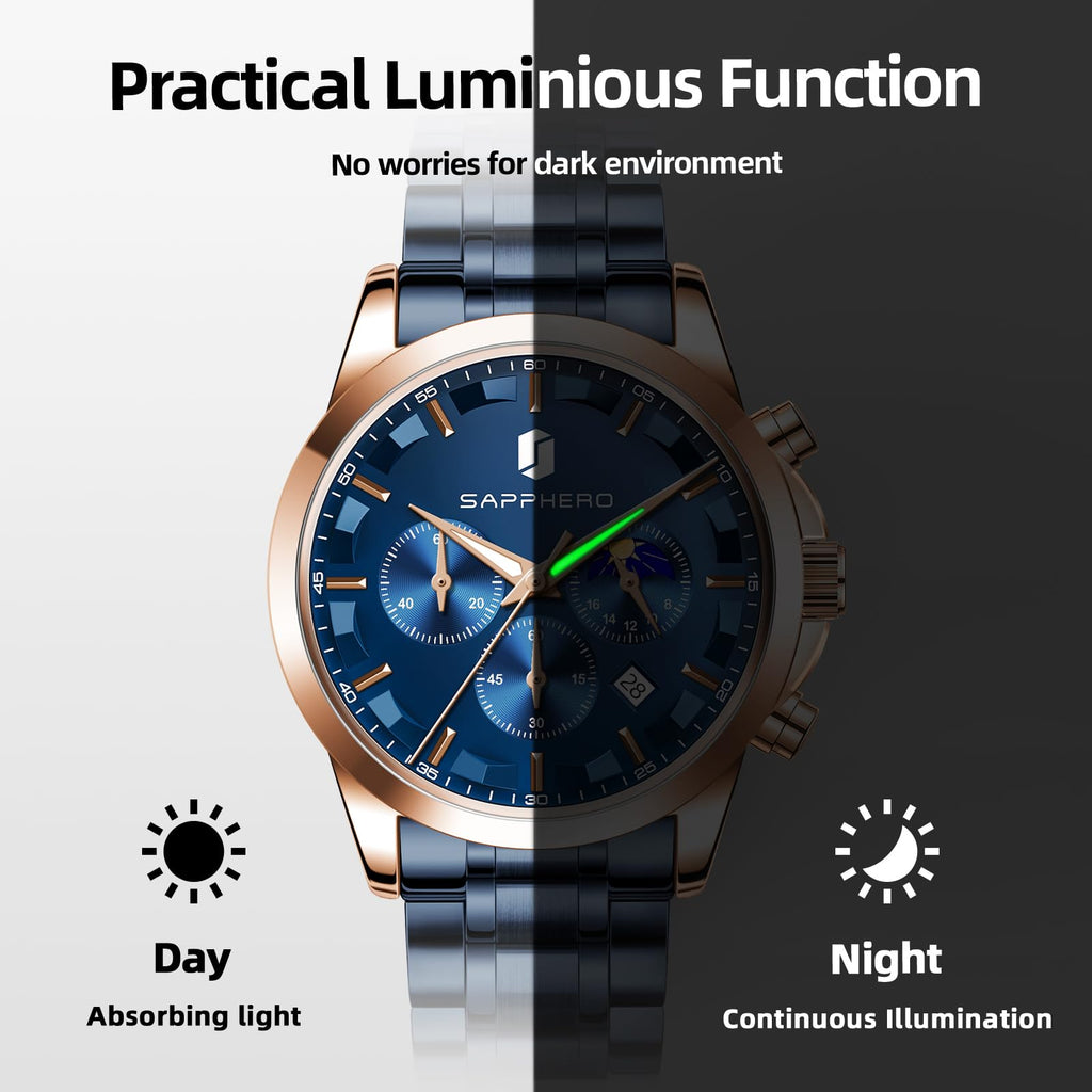 BY BENYAR Mens Watches Analog Quartz Chronograph Waterproof Wrist Watches for Men Fashion Business Work Casual Sport Designer Dress Watch with Calendar Elegant Gifts for Men