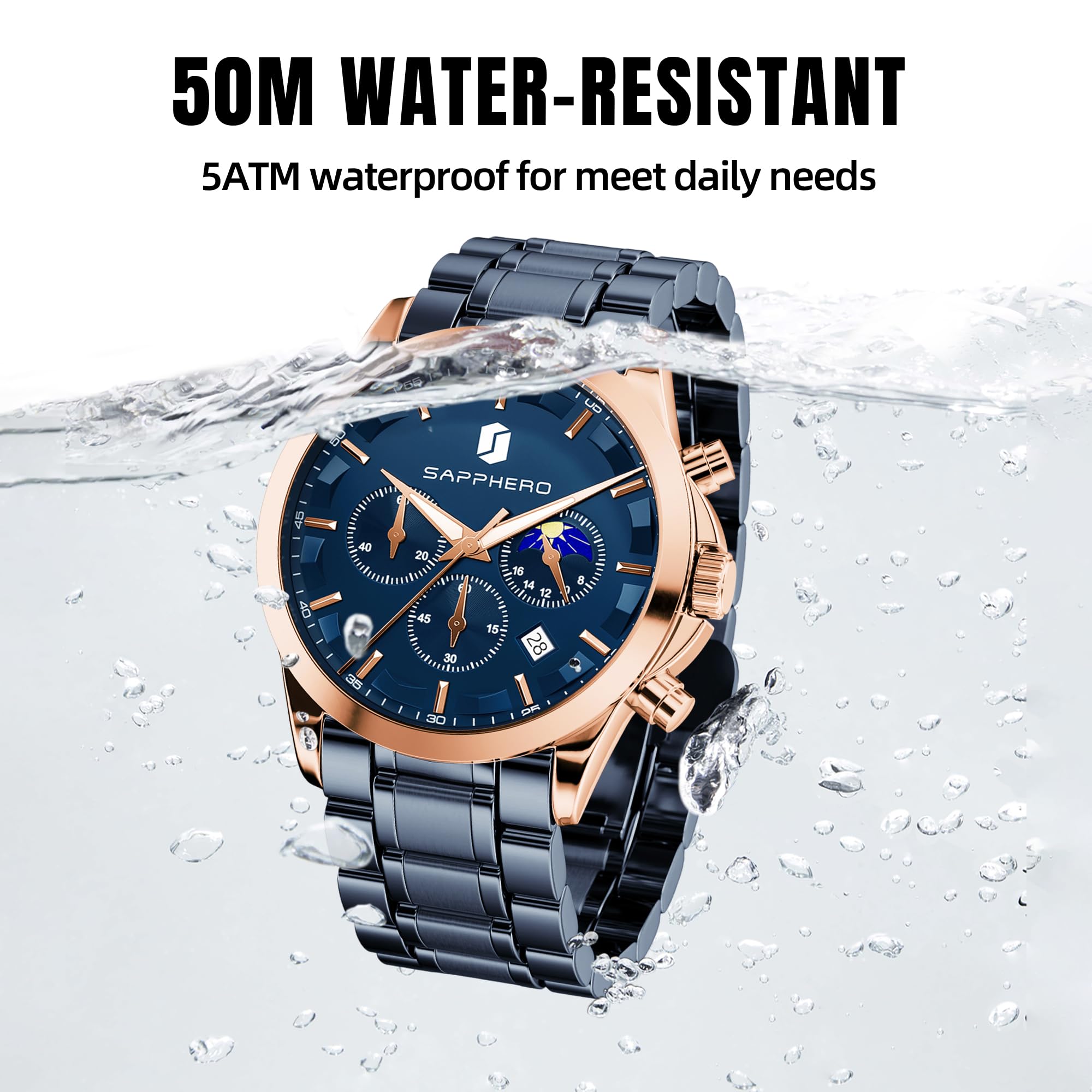 BY BENYAR Mens Watches Analog Quartz Chronograph Waterproof Wrist Watches for Men Fashion Business Work Casual Sport Designer Dress Watch with Calendar Elegant Gifts for Men