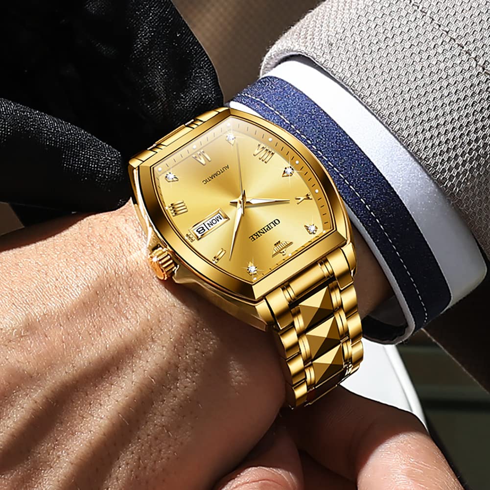 OUPINKE Mens Automatic Watch Diamond Skeleton Mechanical Self Winding Luxury Dress Wrist Watch Sapphire Crystal Tungsten