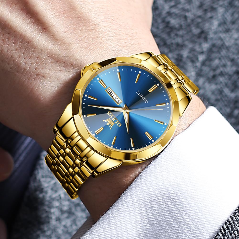 OLEVS Watch for Men Diamond Business Dress Analog Quartz Stainless Steel Waterproof Luminous Date Two Tone Luxury Casual Wrist Watch