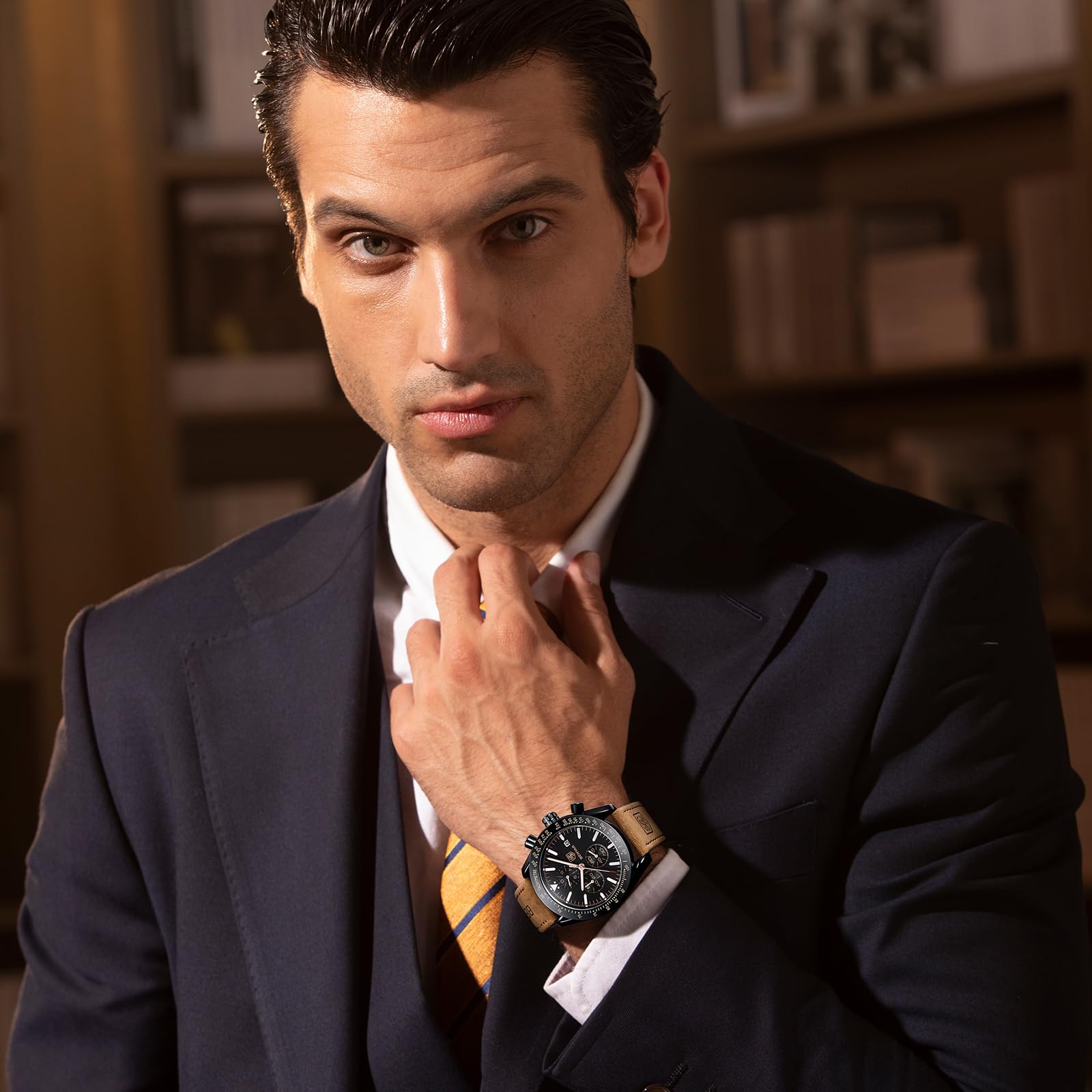 BENYAR Mens Watches Quartz Movement Chronograph Leather Strap Fashion Business Sport Design 30M Waterproof Scratch Resistant Elegant Gifts for Men