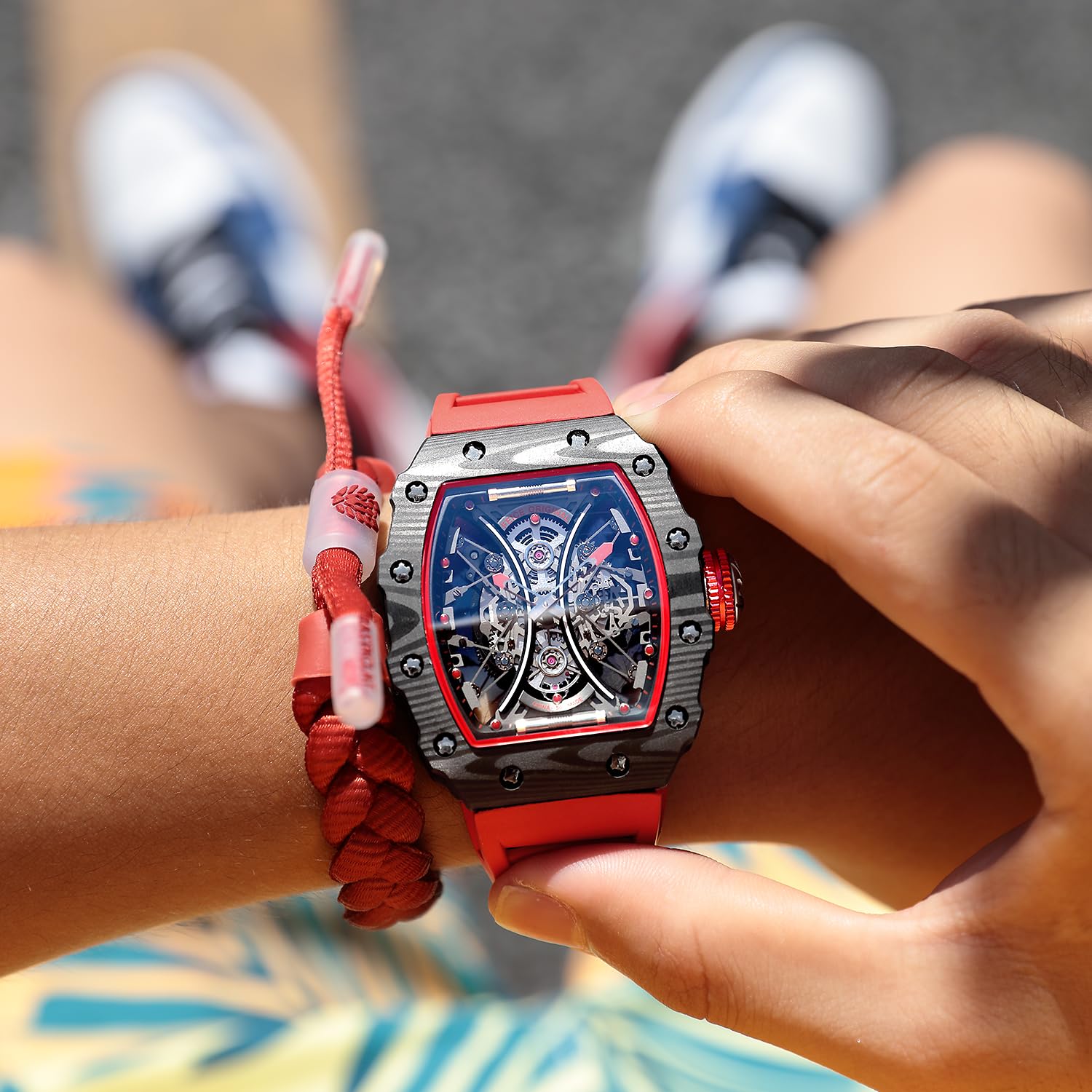 FEICE Men's Automatic Wrist Watch Sapphire Crystal Japanese Movement Skeleton Mechanical Watch Waterproof Sports Wristwatch - FM602