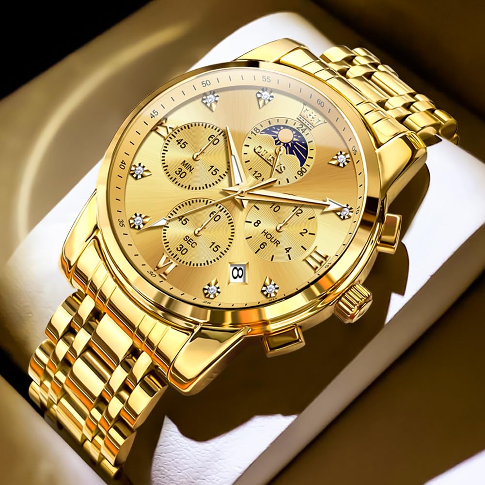 OLEVS Watch for Men Diamond Business Dress Analog Quartz Stainless Steel Waterproof Luminous Date Two Tone Luxury Casual Wrist Watch