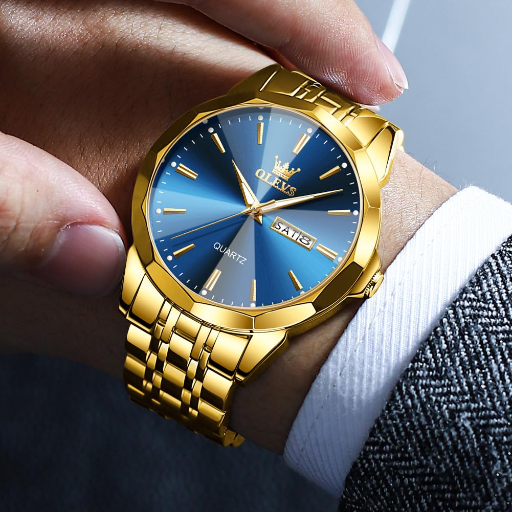 OLEVS Watch for Men Diamond Business Dress Analog Quartz Stainless Steel Waterproof Luminous Date Two Tone Luxury Casual Wrist Watch