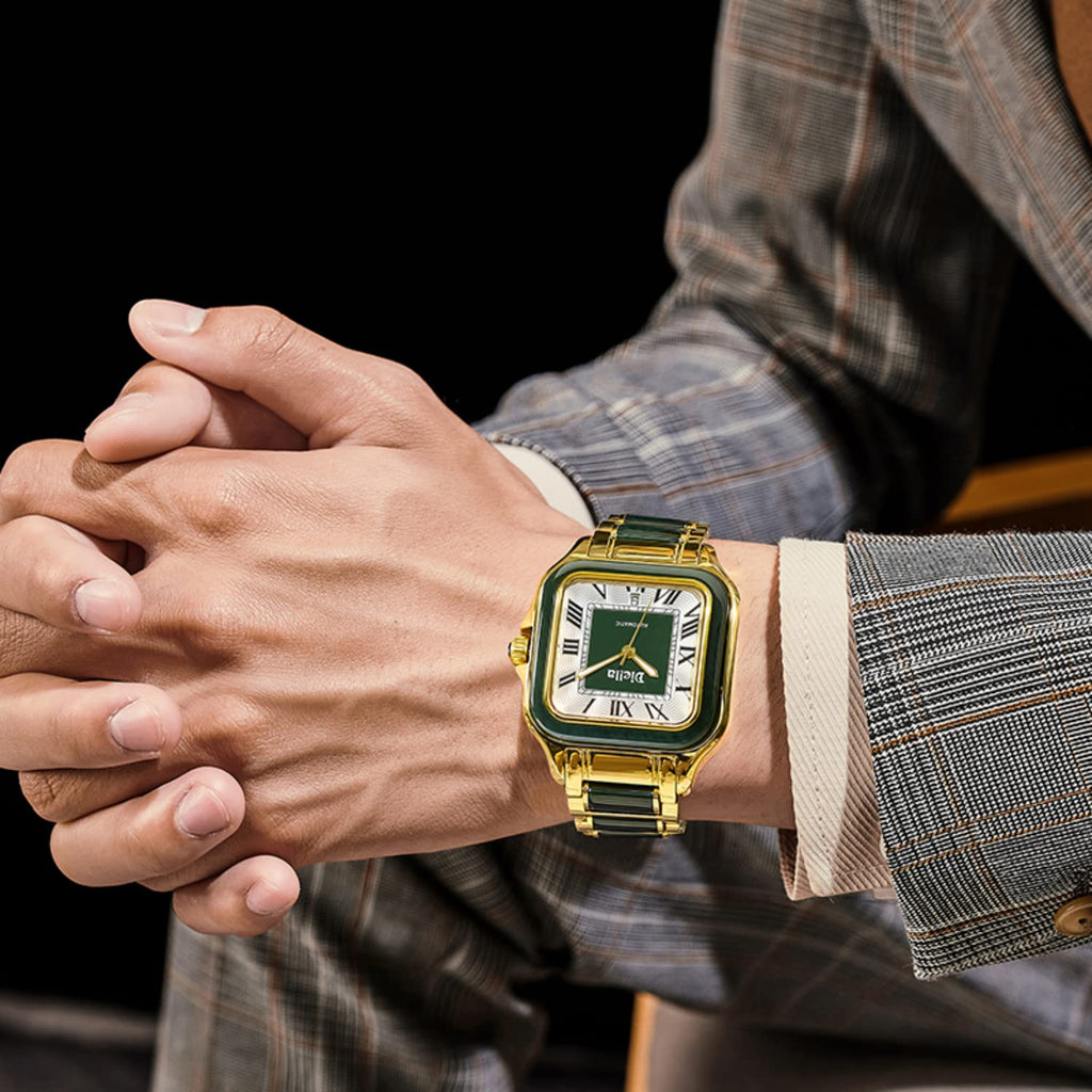 Diella Watches for Men, Mens Watches Waterproof Date Luminous, Dial is Inlaid with Emerald Jade, Crown with Sapphire Automatic Watches for Men Highend Luxurious Gift