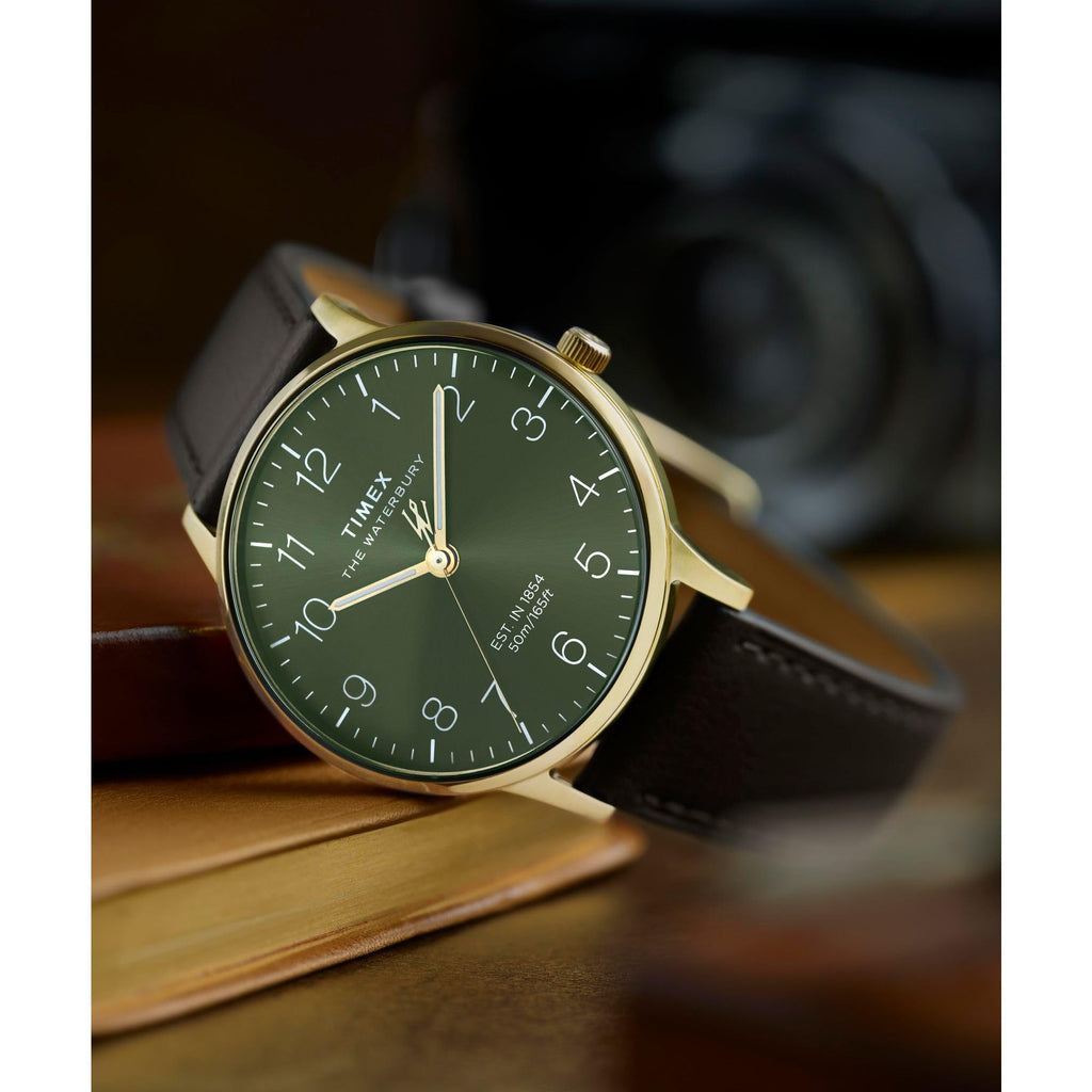 Timex Men's Waterbury Classic Chrono 40mm Stainless Steel Quartz Dress Watch with Leather Strap