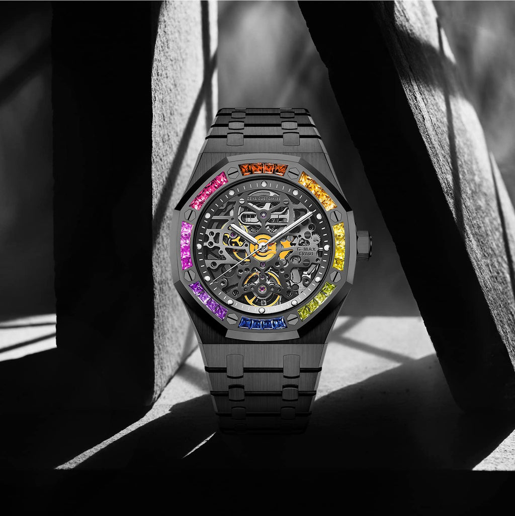 Redhai Automatic Mechanical Watch Skeleton Stainless 50M Waterproof Anti Shock Casual Diver Men Wrist Watch Sterling Watches Chronograph Analog Business Casual Fashion Adjustable Silicone Band