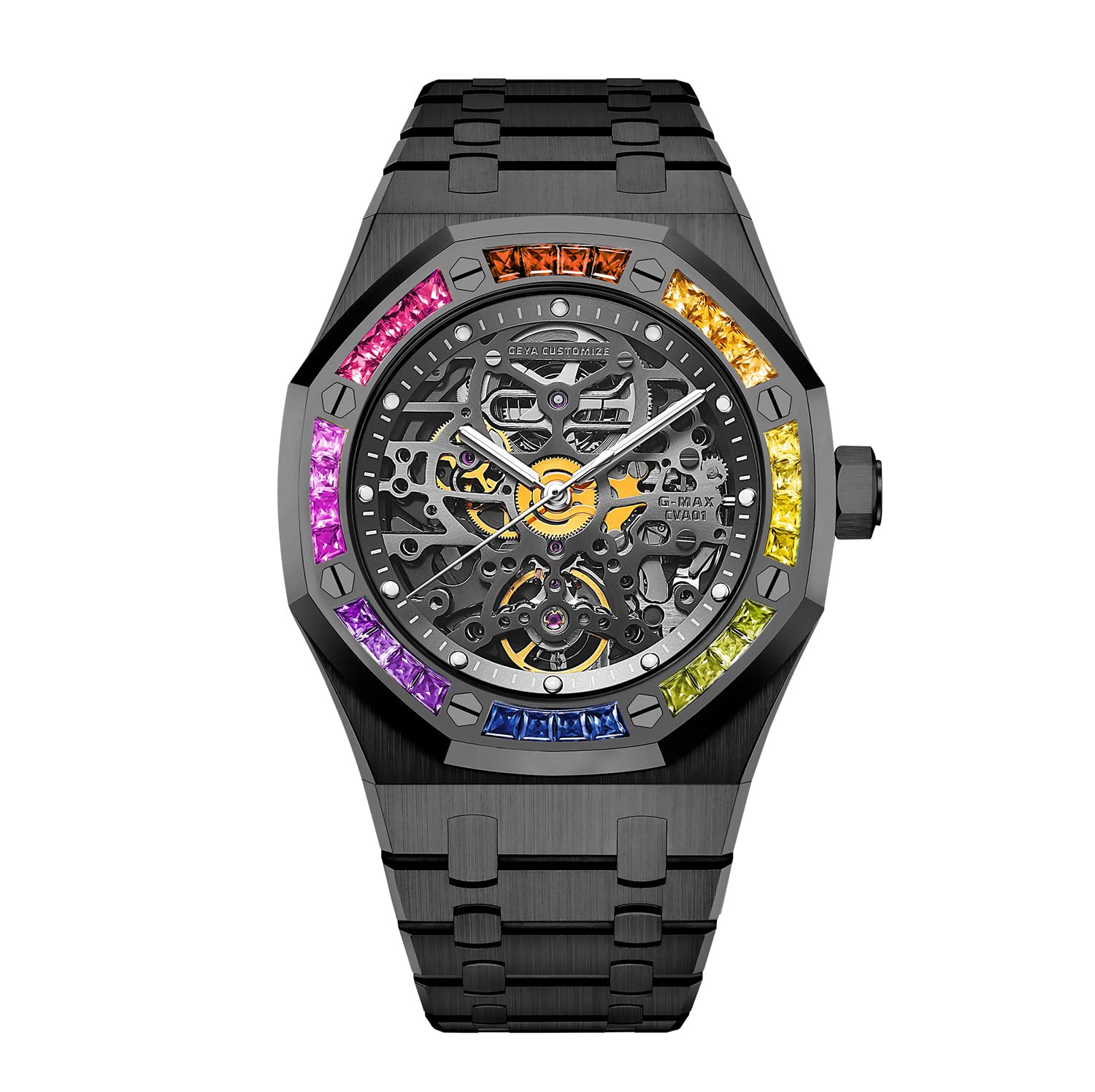 Redhai Automatic Mechanical Watch Skeleton Stainless 50M Waterproof Anti Shock Casual Diver Men Wrist Watch Sterling Watches Chronograph Analog Business Casual Fashion Adjustable Silicone Band