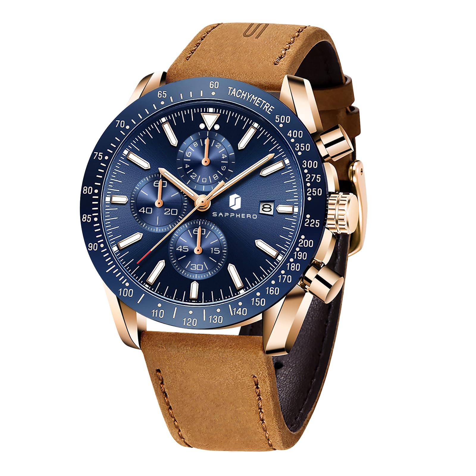 BENYAR Mens Watches Quartz Movement Chronograph Leather Strap Fashion Business Sport Design 30M Waterproof Scratch Resistant Elegant Gifts for Men