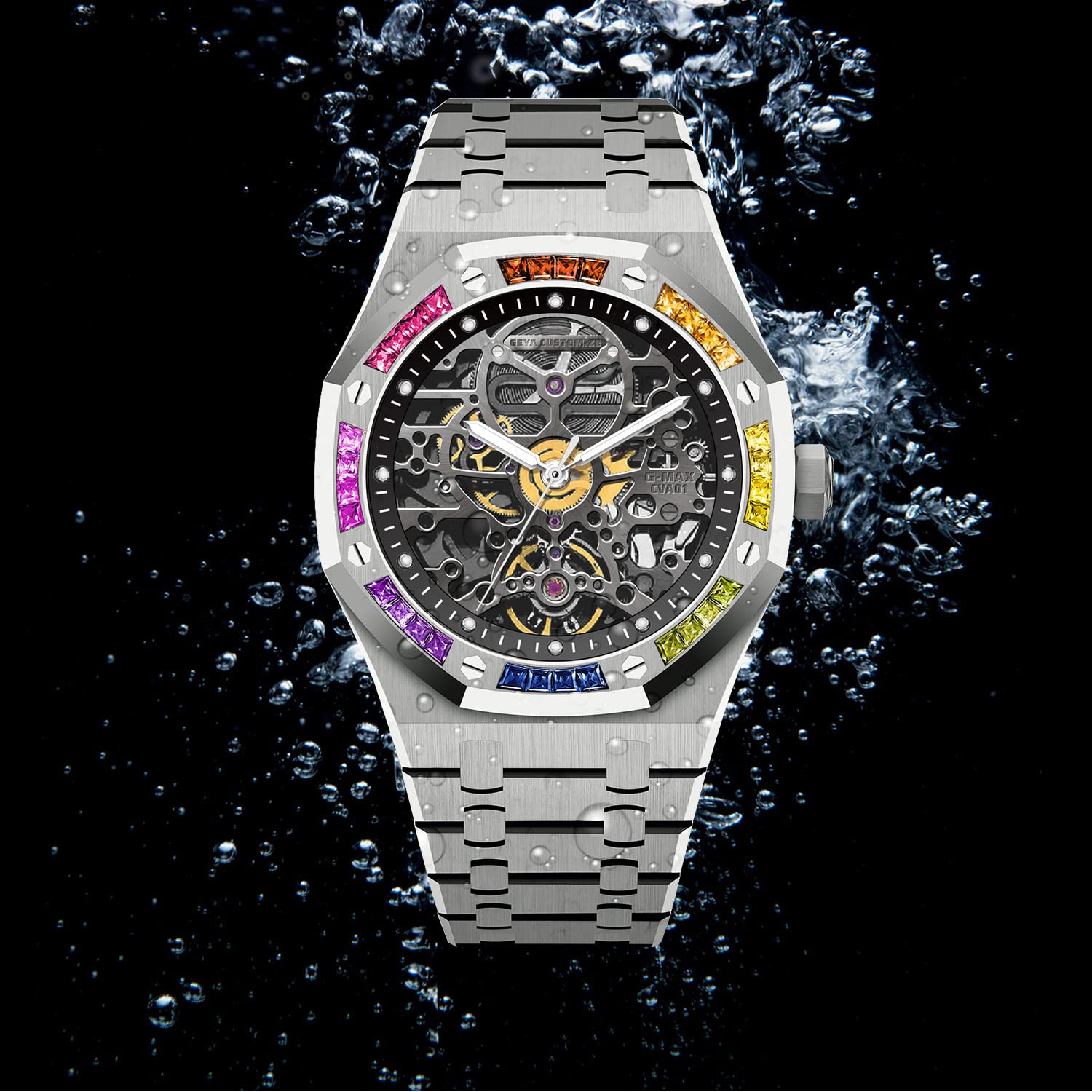 Redhai Automatic Mechanical Watch Skeleton Stainless 50M Waterproof Anti Shock Casual Diver Men Wrist Watch Sterling Watches Chronograph Analog Business Casual Fashion Adjustable Silicone Band