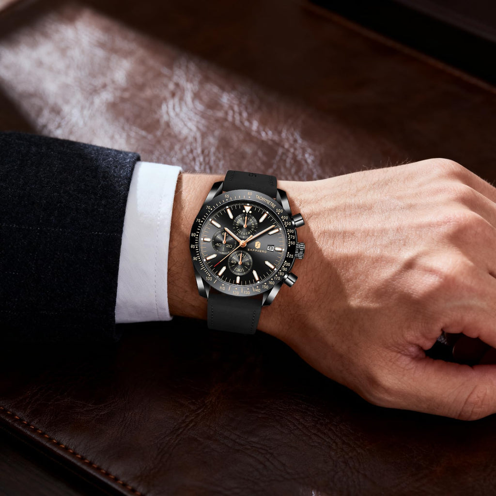 BENYAR Mens Watches Quartz Movement Chronograph Leather Strap Fashion Business Sport Design 30M Waterproof Scratch Resistant Elegant Gifts for Men