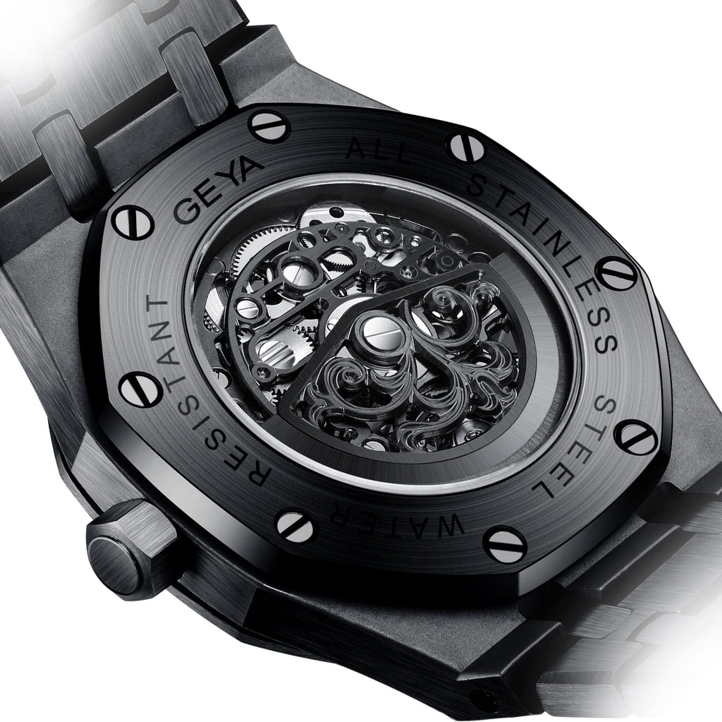 Redhai Automatic Mechanical Watch Skeleton Stainless 50M Waterproof Anti Shock Casual Diver Men Wrist Watch Sterling Watches Chronograph Analog Business Casual Fashion Adjustable Silicone Band