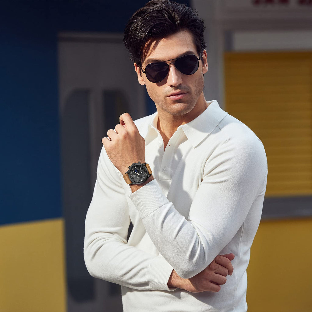 BY BENYAR Mens Watches Analog Quartz Chronograph Waterproof Wrist Watches for Men Fashion Business Work Casual Sport Designer Dress Watch with Calendar Elegant Gifts for Men