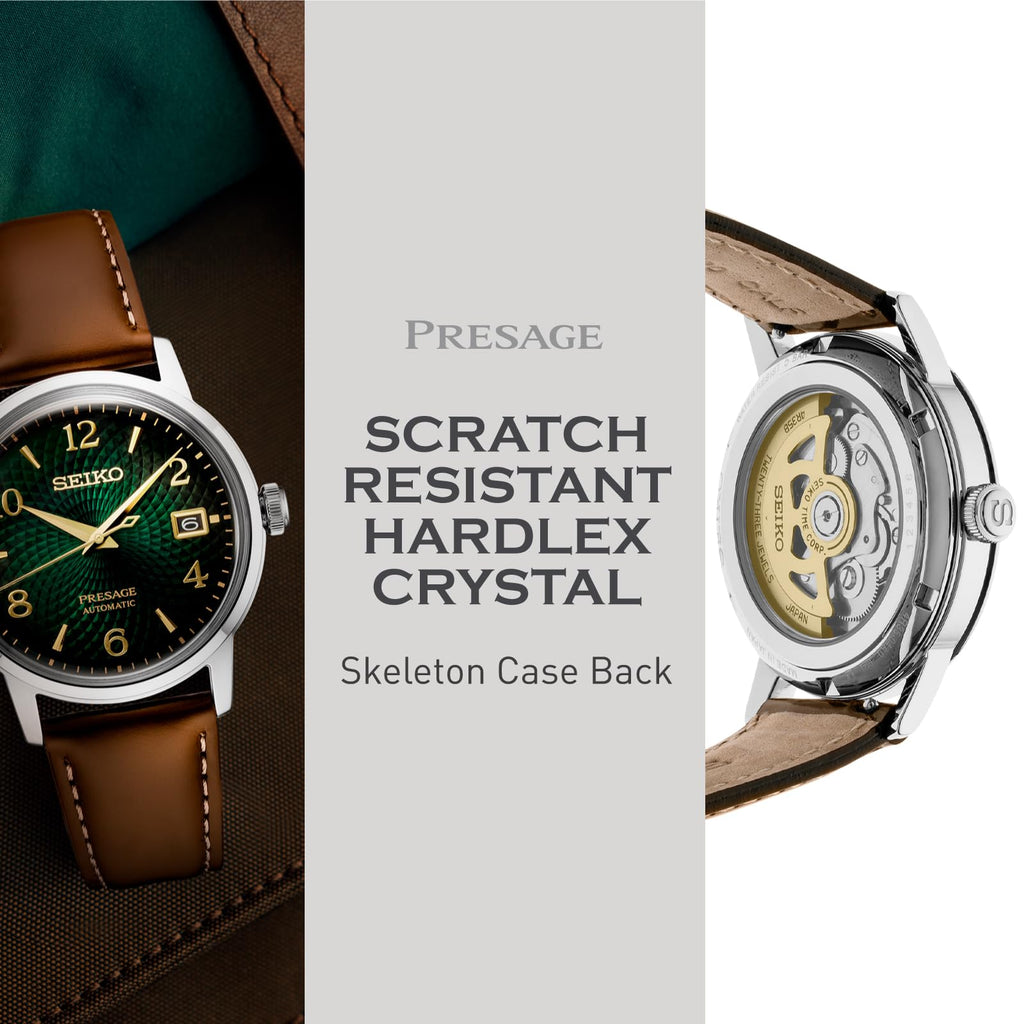 SEIKO Automatic Watch for Men - Presage Cocktail Time - Patterned with Golden Numerals and Date Calendar, 50m Water-Resistant