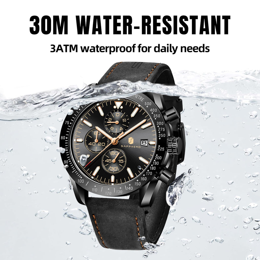 BENYAR Mens Watches Quartz Movement Chronograph Leather Strap Fashion Business Sport Design 30M Waterproof Scratch Resistant Elegant Gifts for Men