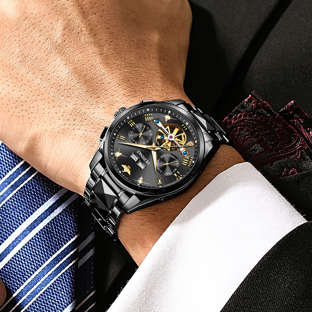 OUPINKE Mens Automatic Watch Diamond Skeleton Mechanical Self Winding Luxury Dress Wrist Watch Sapphire Crystal Tungsten