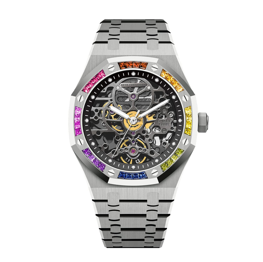 Redhai Automatic Mechanical Watch Skeleton Stainless 50M Waterproof Anti Shock Casual Diver Men Wrist Watch Sterling Watches Chronograph Analog Business Casual Fashion Adjustable Silicone Band