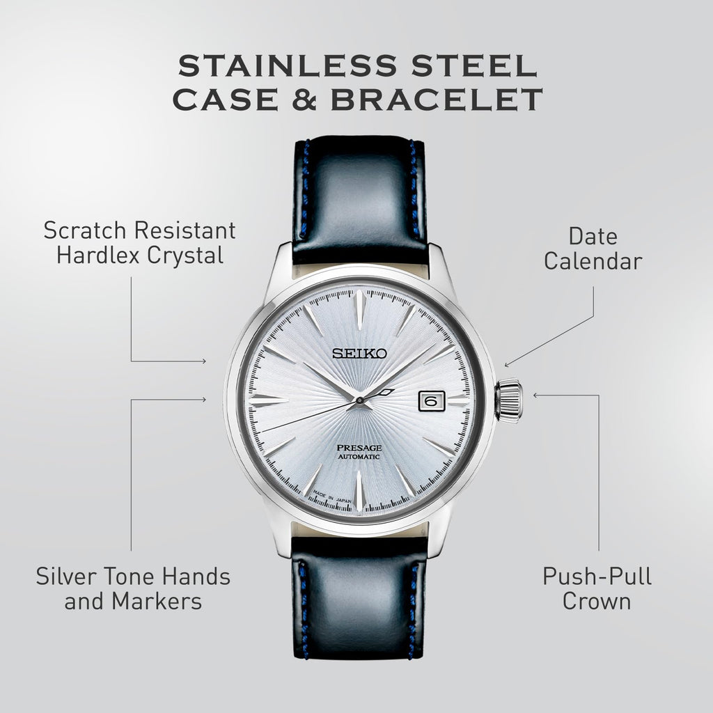 SEIKO Automatic Watch for Men - Presage Cocktail Time - Patterned with Golden Numerals and Date Calendar, 50m Water-Resistant